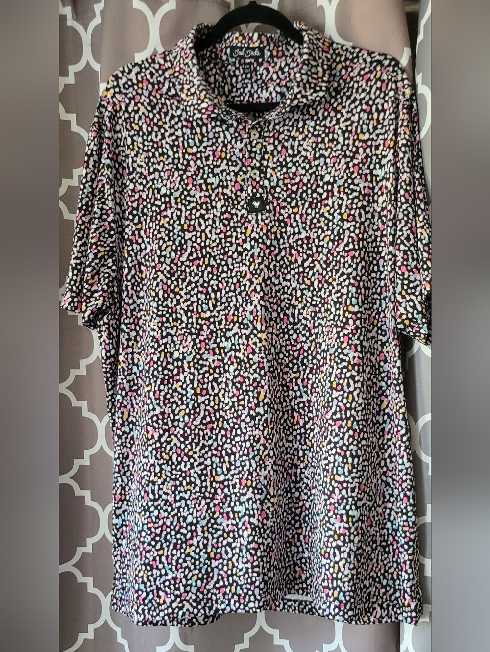 Bad Birdie Golf Polo with Multicolor Spot Print   Dippity Drip Design
